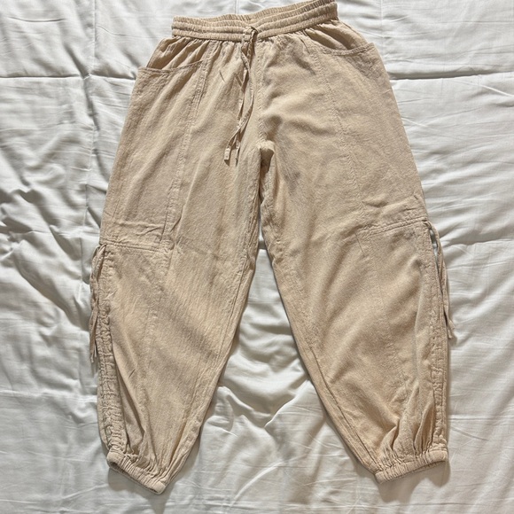 Ark Imports Pants - ARK Imports Beige Relaxed Drawstring Cargo Pants